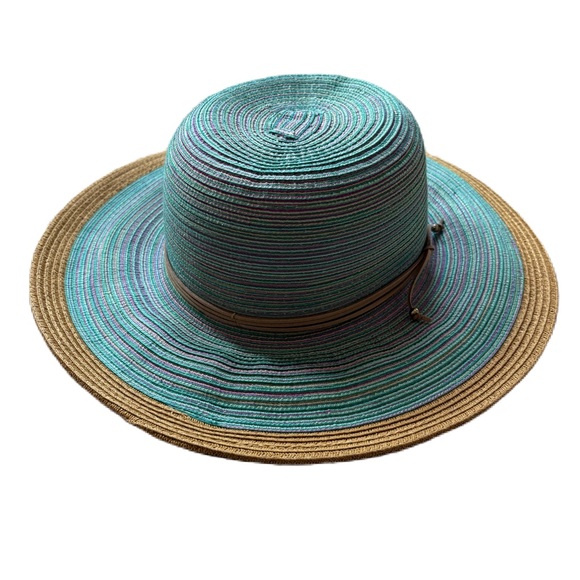 San Diego Hat Company Teal Womens Mixed Brim Sun Brim One Size Ribbon Woven Hat - Picture 13 of 13